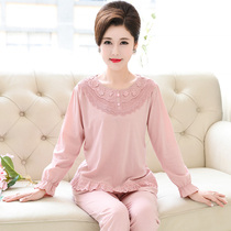 Solid color pajamas for the elderly women spring and autumn pure cotton long-sleeved autumn big mother 40-50-60 years old middle-aged suit