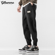 Pants men winter plus velvet pants mens loose small feet trend tie pants Tide brand sports pants mens casual pants