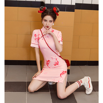 Pink cheongsam young 2021 new girl improved playful sweet little man dress summer short section