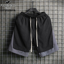 Fugui bird fake two shorts mens summer Korean trend hip hop casual pants plus fat plus size loose pants