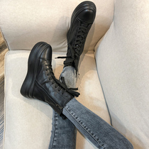 European thick-soled Martin boots womens autumn 2021 new leather all-match British style height-increasing casual high-top boots