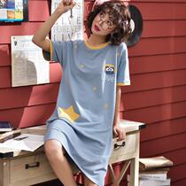 Summer pure cotton thin cute cartoon sleep skirt women summer short sleeve pyjamas women spring and autumn home suit