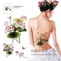 Waterproof Tattoo Sticker Persistent Female Colorful Lotus Flower Patch Back Extra-large Picture Little Fresh Lotus Sexy Stickler Photography Write Truth
