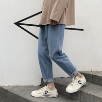 Spring and summer light straight jeans Korean version of loose Joker ankle-length pants trend students washed small feet pants men