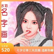 Pure hand-painted photo send photo frame Oil painting class custom watercolor name painting head writing into painting ten thousand words hanging painting