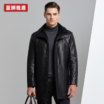 Winter fur one mens coat plus velvet thickened middle-aged mens leather jacket medium and elderly mens leather clothing