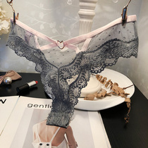 Exquisite sexy lace seduction after openwork womens thong panties low waist mesh hot T-word underpants 3 get 1 free