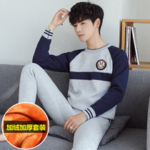 New thermal underwear mens velvet thickened suit youth winter crew neck high school students teenagers can wear cotton outside