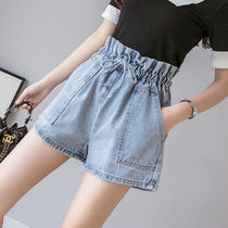 Denim Shorts Women's 2019 Summer New Korean Fashion High Waist Loose Joker Student Hot Pants Casual Flower Pants