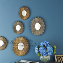 European and American round entrance decorative mirror Neoclassical TV background wall hanging mirror Restaurant mirror Engraving mirror Combination mirror customization