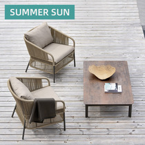 Outdoor Rattan Sofa Balcony Combined Dining Table And Chairs New Chinese Style Villa Courtyard Terrace Tea Table Nordic Rock Board Countertops