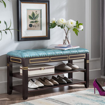 Light luxury changing shoe stool type shoe cabinet bedroom leather bed end stool solid wood storage stool storage new Chinese style can sit and wear shoe stool