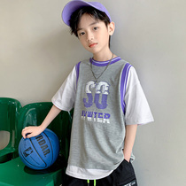 Boys summer break two short sleeves t-shirt foreign air 2022 new children summer clothes CUHK Tong Chauke blouses