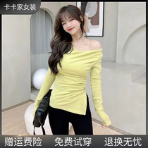 JUSCC Card Womens Official Flagship Pure Desire Wind with Shoulder Diagonal Shoulder Three Wear Plus Velvet Blouse Girl Net Red Condo