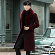 Autumn and winter wool coat mens youth New woolen coat long Korean trend mens fur collar windbreaker men