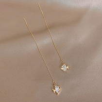 Korean temperament small goldfish earwire earrings female 2022 new trendy cold style personality earrings simple long earrings