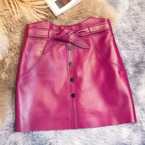 2021 spring and autumn new leather leather skirt sheepskin high waist bag hip spring thin a-line short skirt skirt womens tide