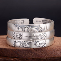 Retro 999 Sterling Silver Lotus Enlightenment Half Buddha Wave Ruo Bo Ruomi Heart Opening Elegant Relief Solid Silver Bracelet