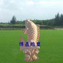 Stone carving water spray fish natural evening red white marble spit small carp Villa fish pond fish pond fish sculpture ornaments