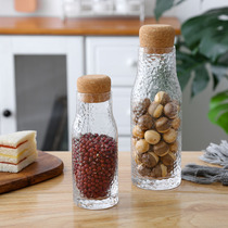 Japanese-style hammer mesh pattern wooden plug Glass transparent sealed bottle Household kitchen storage bottle Food grains dried fruit storage tank
