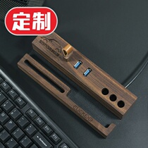 logo custom gift solid wood USB3 0 audio computer HUB splitter phone flat bracket desktop storage