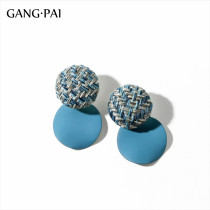 Haze blue earrings female Net red with hair ball temperament 2021 New Tide earrings advanced sense fashion blue earrings