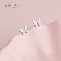 Cat jellyfish 925 pure silver powder color drop glaze small butterfly ear nail 2021 new anti-allergy fresh and small cute ear nail