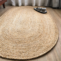 Handmade jute round carpet living room coffee table oval straw Nordic balcony pastoral style linen bedroom floor mat