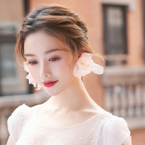 Super fairy beautiful silk yarn flower ear clip Korean beautiful exaggerated earrings wedding dress accessories female simple