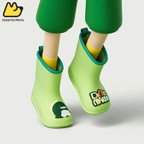 Cute passable childrens rain boots non-slip soft sole baby rain boots for boys and girls waterproof shoes high-top student rubber shoes
