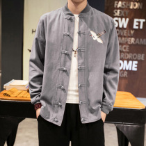 Chinese style baseball jacket male crane embroidery buckle jacket antique youth spring and autumn casual closure coat