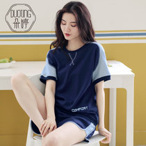 Duoting sports pajamas womens summer cotton short sleeve thin cotton can be worn outside home clothes womens spring and summer two-piece suit