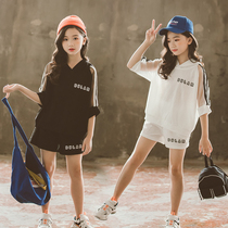 Medium and large girls set 2022 summer clothes children short sleeves shorts 12 years old girl foreign gas 13 sports casual two-piece set