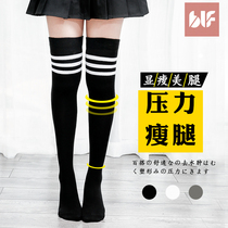 Ladies' socks spring autumn and winter female pure cotton stockings pass the knee socks and the legs pass black and pass the knee girls paint