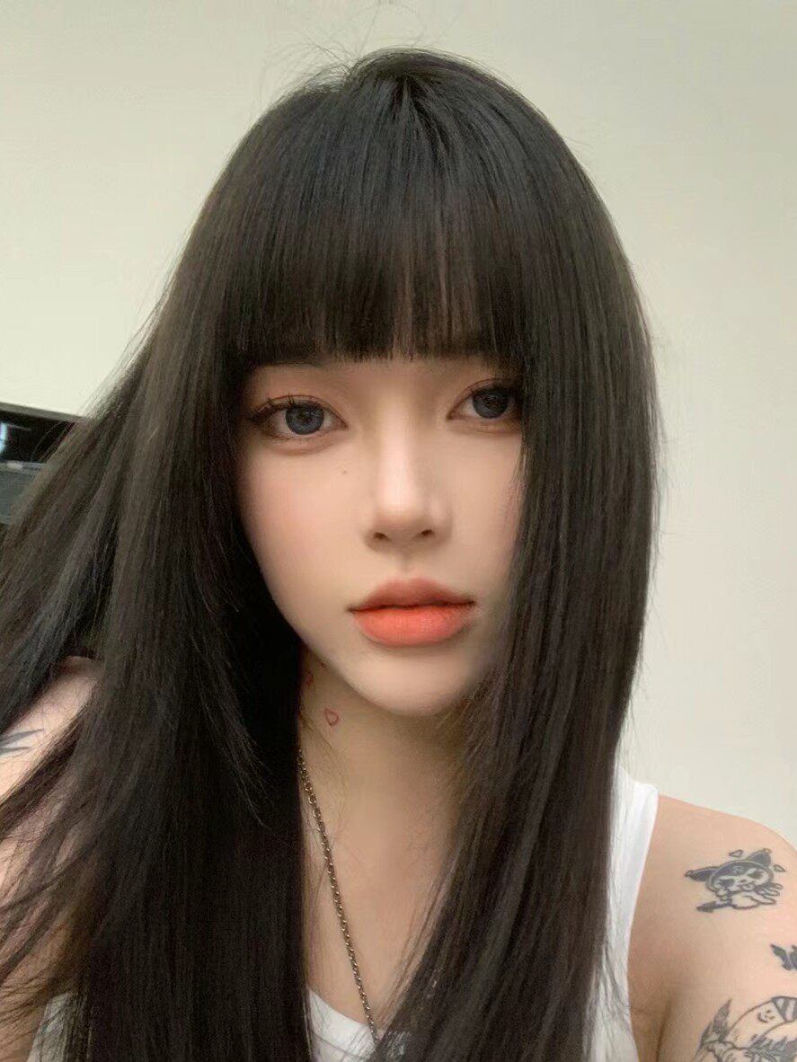 真我黑长直漫画齐刘海假发套 全真发整顶设计 自然隐形无痕贴合 长发飘逸顺滑