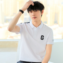 Short sleeve t-shirt men polo shirt summer white high-end tide stitched embroidered shirt collar knitted tops half-sleeved man