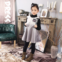 Le Wenxi 2022 Spring and Autumn New Products Girls British Fashion Style Velvet Bow Polyester Dress Girls