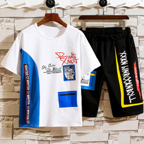 Boys short sleeve set summer fat children 12 middle and big Children 13 Sports junior high school students 15-year-old casual two-piece Large size