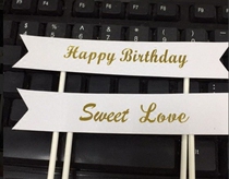 Birthday cake decoration Happy Birthday insert card bronzing color Birthday flag grass circle Happy Birthday card