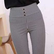 2021 new outer wear leggings womens spring and summer large size tight stretch vertical stripes small feet pencil high waist nine-point pants