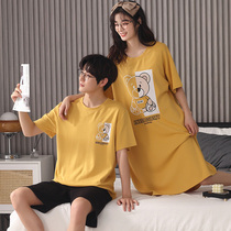 2 Sets Price Pure Cotton Lovers Pyjamas Summer New Women Cartoon Sleeping Skirts Mens Thin short sleeve Home Residence Suits can be worn out