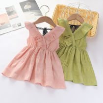 Girls Ribbon Dress 2021 New Baby Cotton Children Pant Dress Princess Dress Super Ocean Summer Skirt