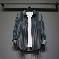 2020 Original Design Mens Japanese Tide Mens Striped Print Loose Shirt Fashion Cotton Shirt Casual Jacket