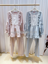 Aimei mommy 21 summer Korean princess style plaid shirt thin cotton pregnant womens pajamas moon suit suit