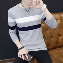 Mens long sleeve T-shirt Tide brand mens Korean trend spring and autumn round neck striped wool clothes base sweater