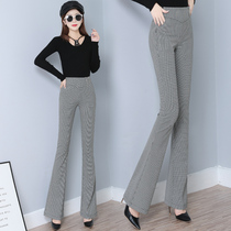 Slit micro-Bell pants womens 2020 new Korean version of high waist hanging thin plaid small trumpet micro-lathe womens trousers