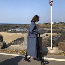 Sandro Fashiong haze blue cashmere coat double-sided 2021 New wool long coat