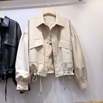 Korean short leather women 2021 Spring and Autumn New loose BF retro port flavor thick leather jacket coat tide