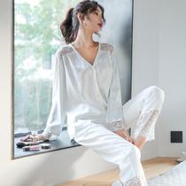 2020 pyjamas womens spring autumn ice silk long sleeves red This years womens autumn and winter open-shirt online red homo-style suit home