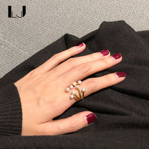 little joys925 silver gold-plated multi-layer line natural pearl opening ring niche design cold wind